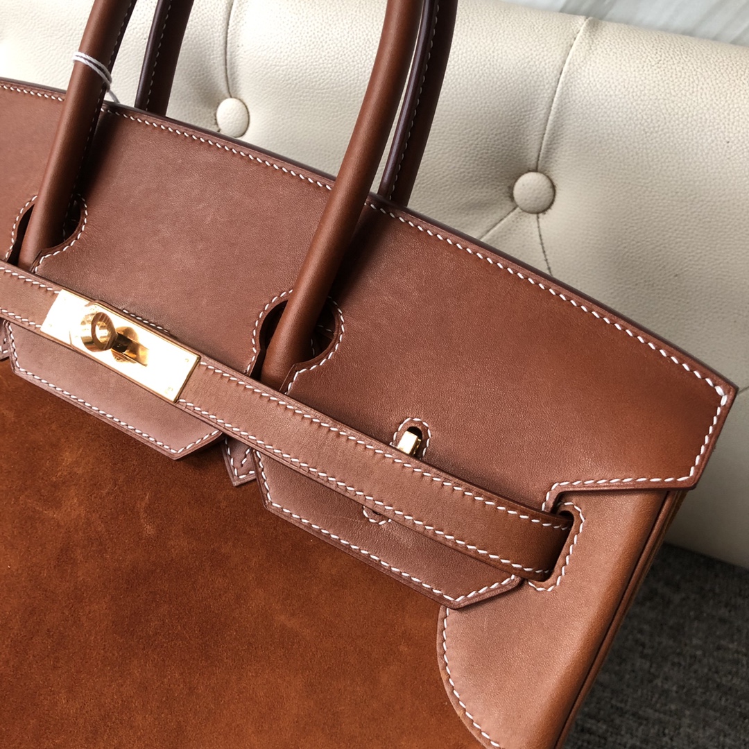 에르메스 버킨백30 골드브라운 금장 스웨이드